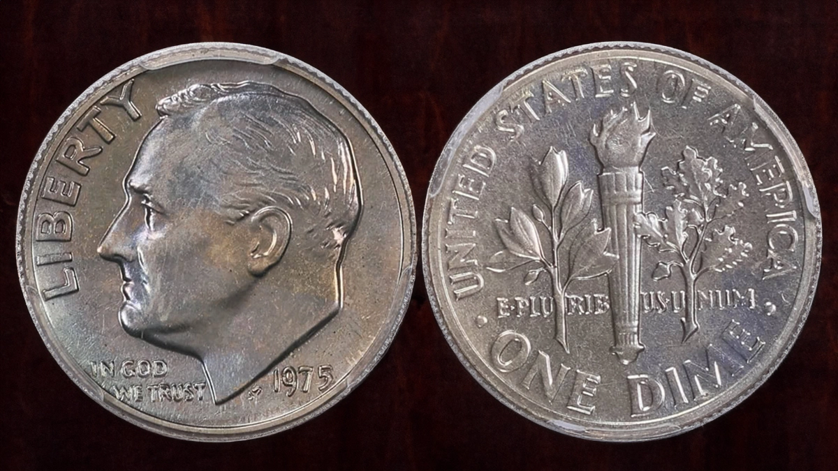 Side-by-side comparison: 1975-S proof dime with S mint mark vs 1975 No-S proof dime with empty mint mark location